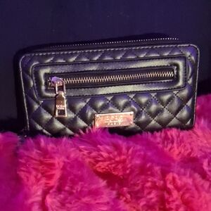 Chic Quilted Black Wallet with Gold Accents